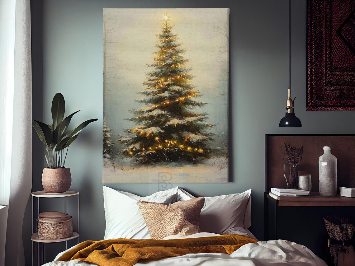 Vintage Christmas Tree Painting, Holiday Poster - Image 3