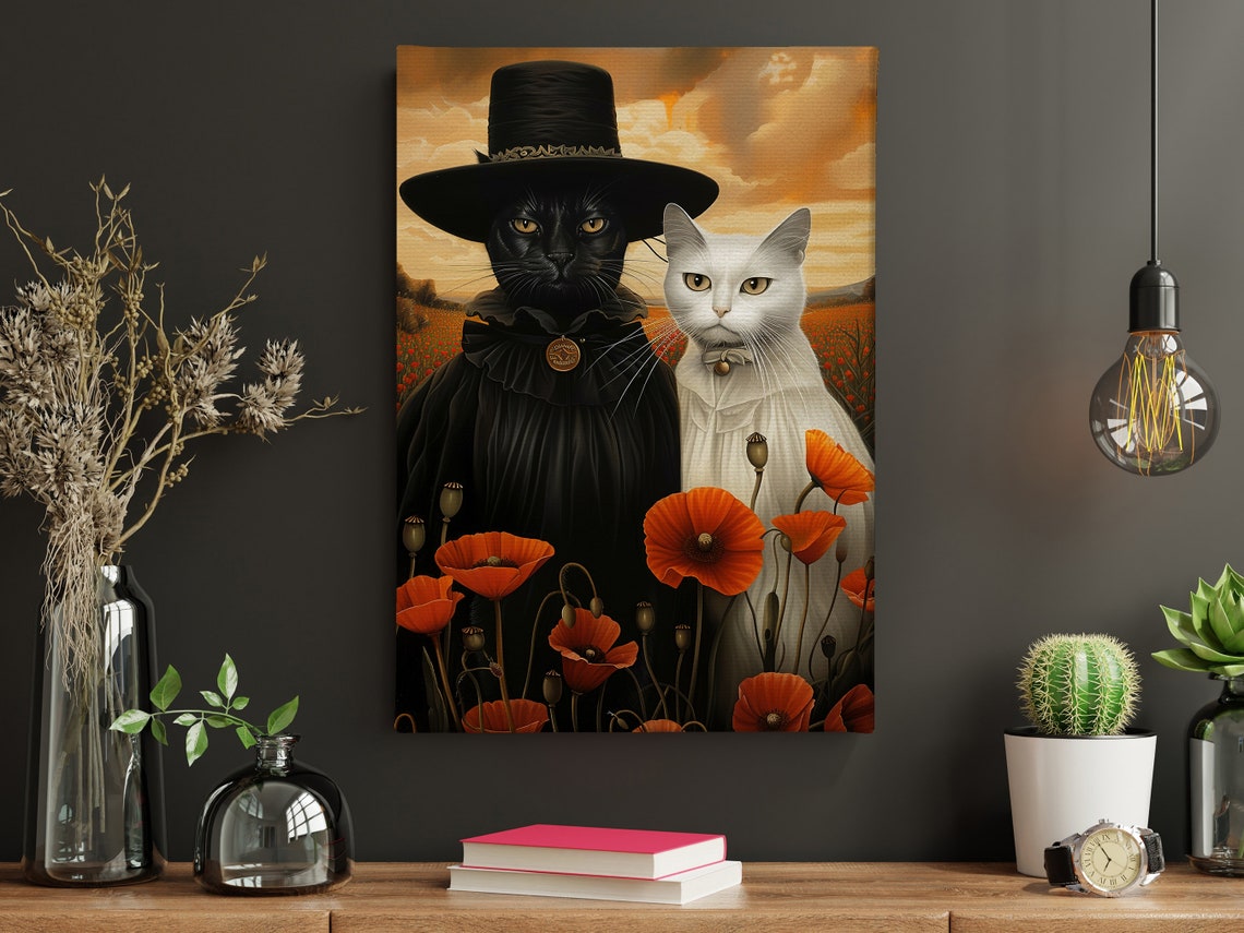 Cottage Countryside Couple Cat Oil Painting Retro Cat Print Cat Print Animal Poster Print Animal Wall Art Cat Lovers Gift - Image 4