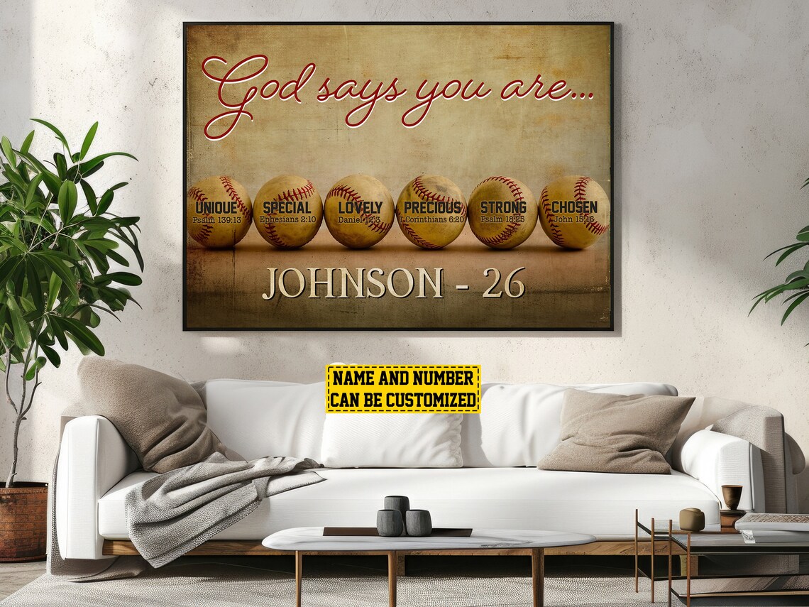 God Says You Are Baseball Scripture Personalized Poster Custom Name Wall Art - Image 3