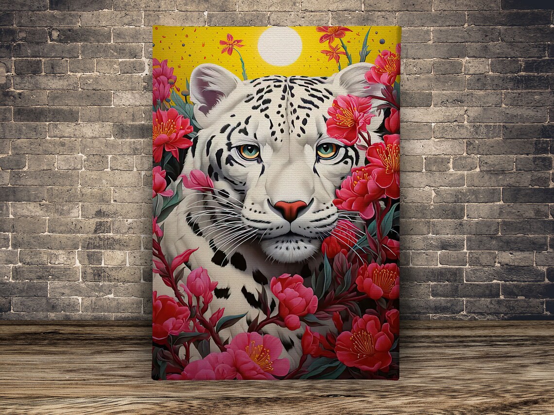 Matisse-Inspired White Tiger and Flowers Art Print - Image 2