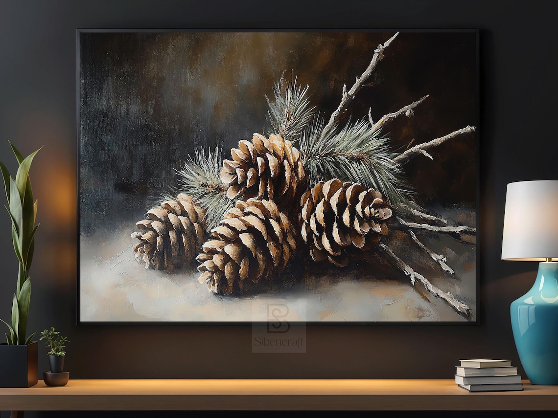 Cottage Pinecone Vintage Christmas Art Print Decor