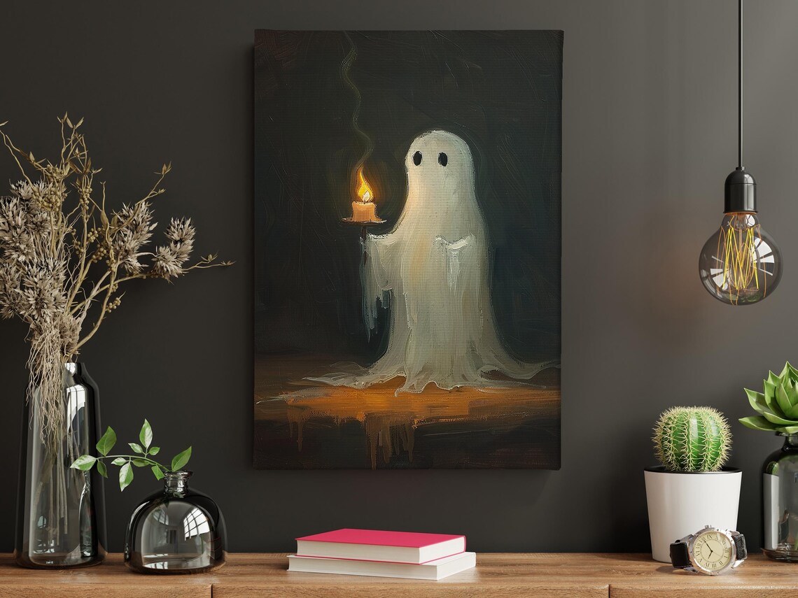 Cute Ghost Holding Candle In Dark Spooky Sweet Halloween Art Print - Image 4