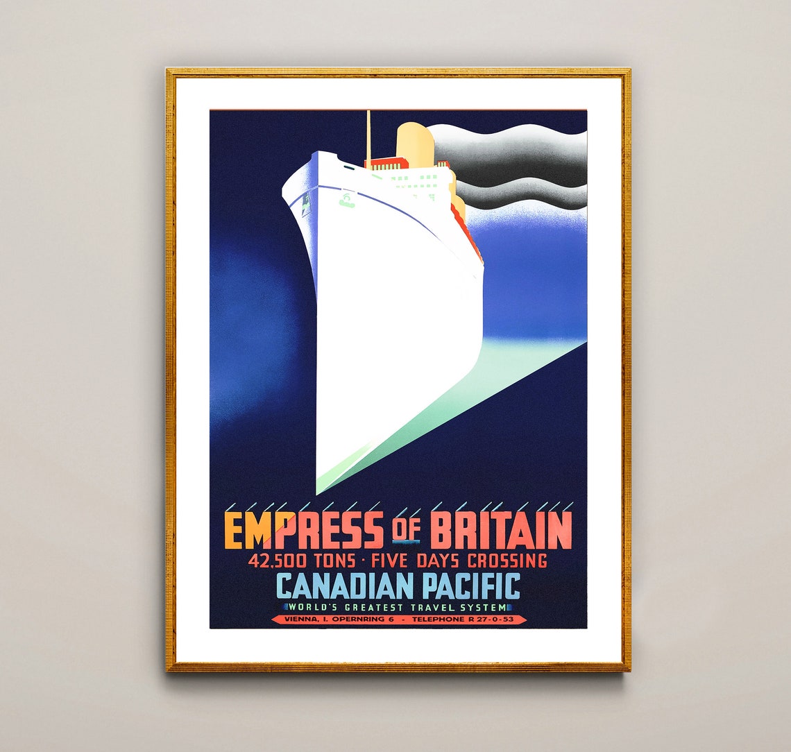 Empress of Britain Canadian Pacific Ocean Liner Art Deco Travel Poster - Image 2