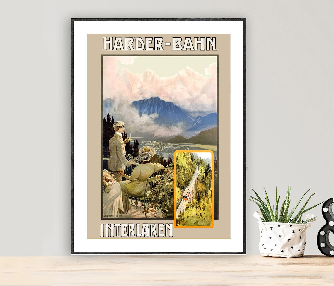 Harder Bahn Interlaken Switzerland Vintage Travel Poster