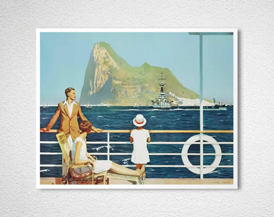 Gibraltar Cruise Travel Poster Ocean Liner Deck with Rock of Gibraltar - Image 2