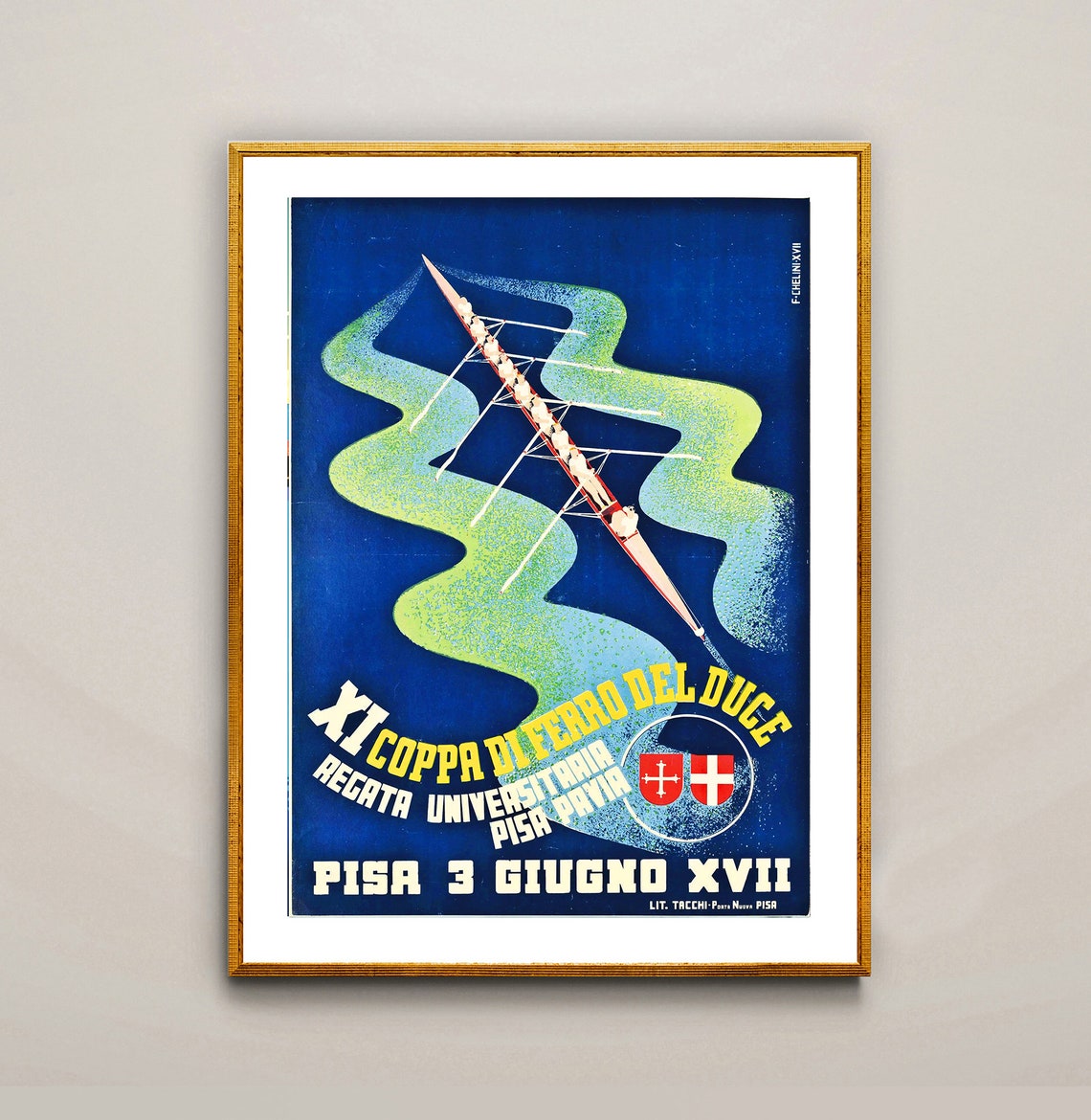 XI Coppa di Ferro del Duce Pisa Pavia Rowing Regatta Sport Poster - Image 2