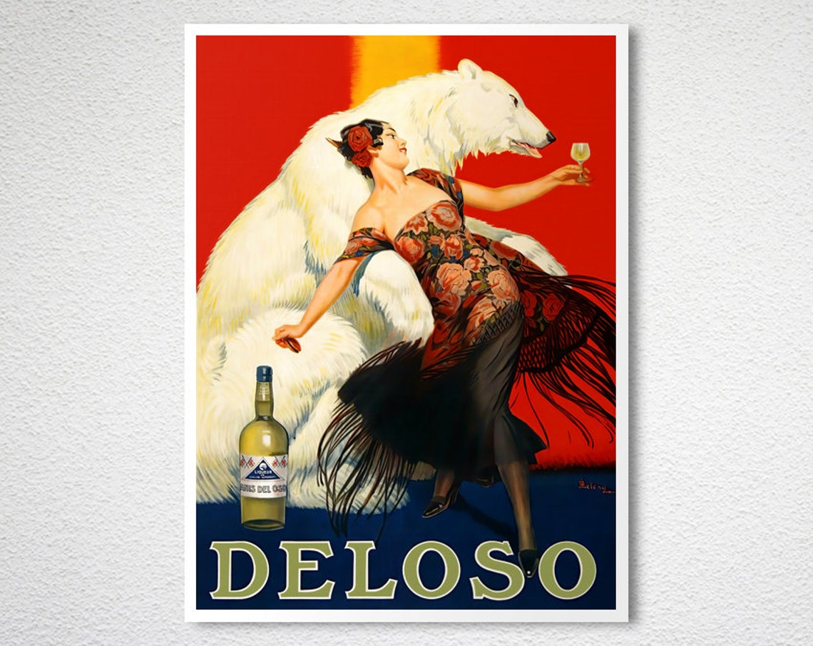 Deloso Spanish Wine Flamenco Dancer Polar Bear Vintage Poster - Image 2