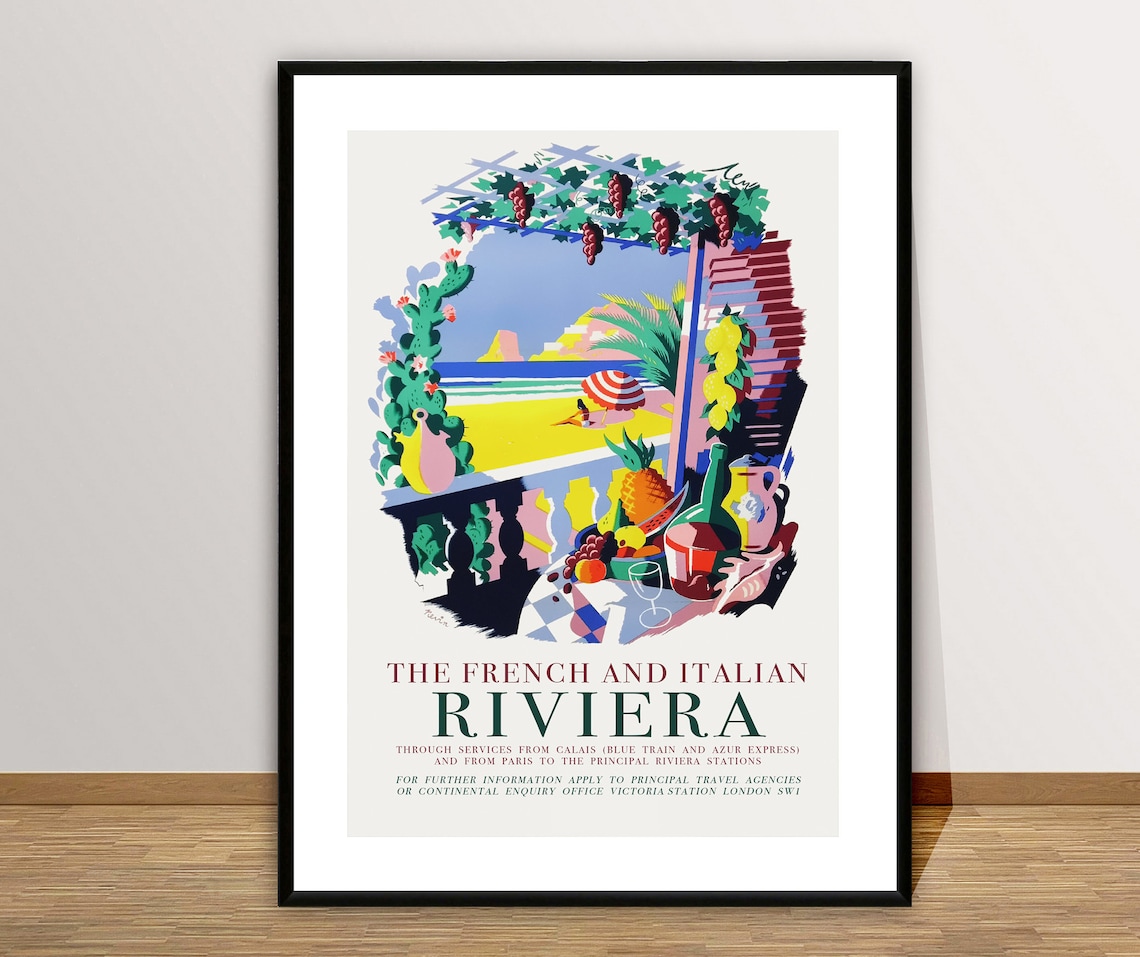 French and Italian Riviera Vintage Travel Poster - Image 2