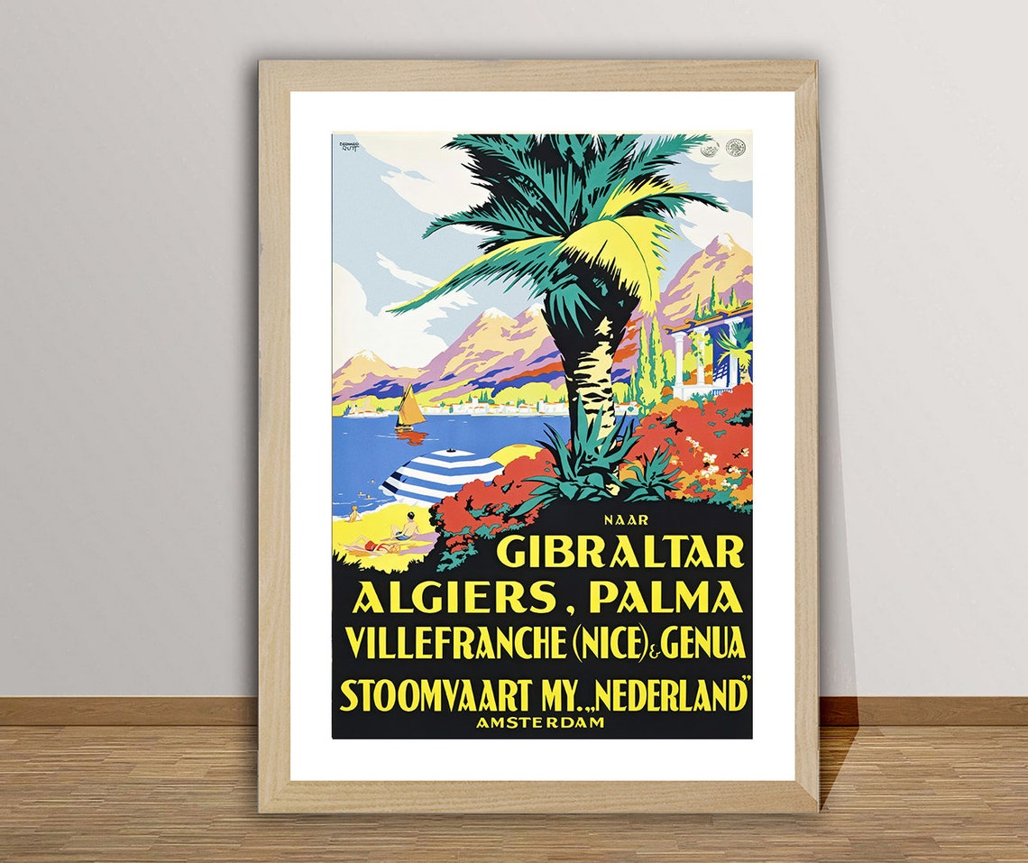 Stoomvaart Nederland Cruise Line Gibraltar Algiers Palma Travel Poster