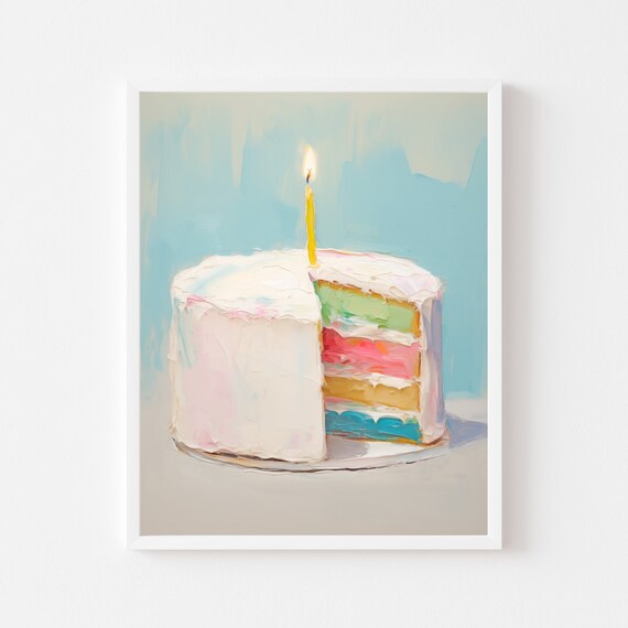 Birthday Cake Painting, Rainbow Dessert Art Print