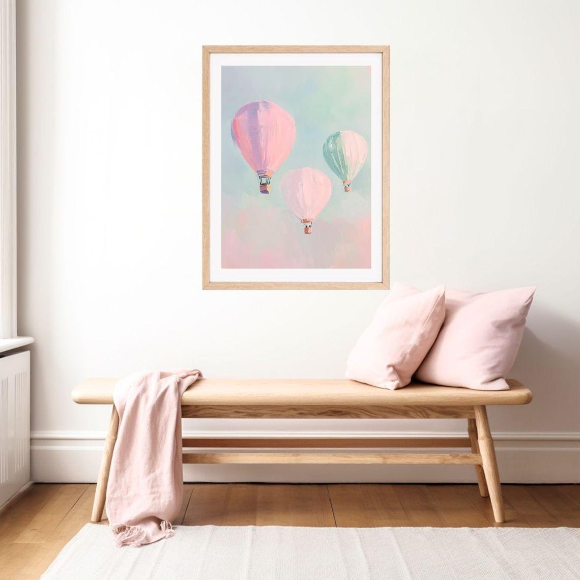 Pastel Hot Air Balloons Drifting in a Soft Pink Morning Sky Poster - Image 2