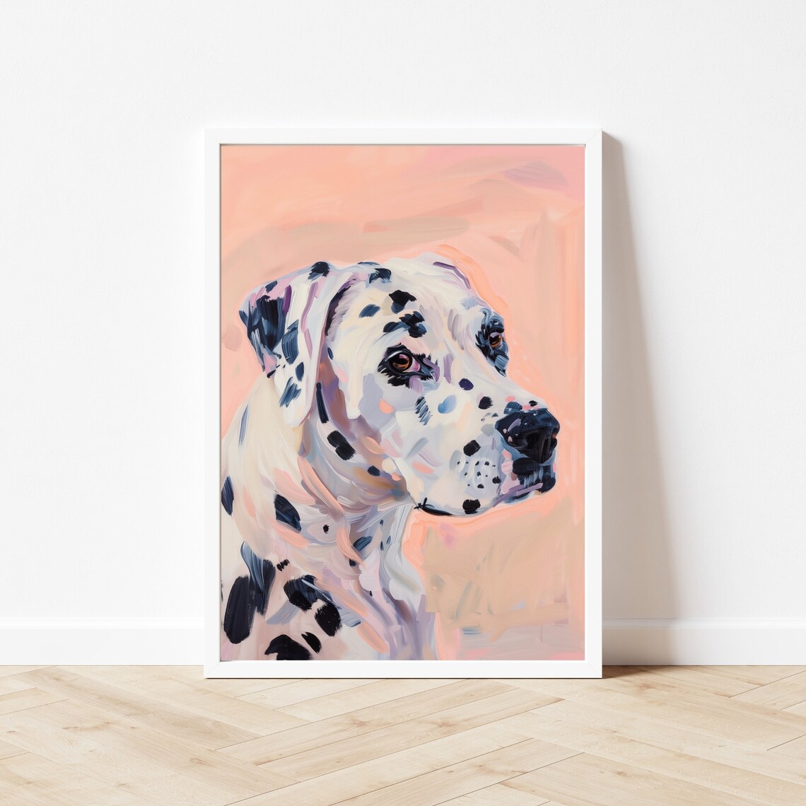 Dalmatian Dog Portrait Painting On A Warm Peach Background Poster - Image 3