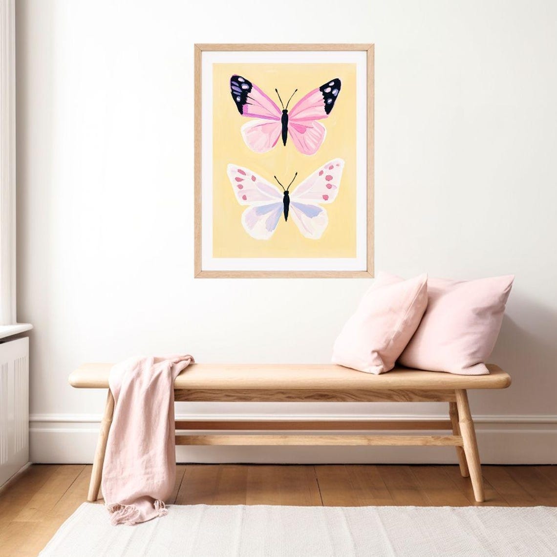 Pink And White Butterfly Pair On Yellow Entomology Art Poster - Image 2