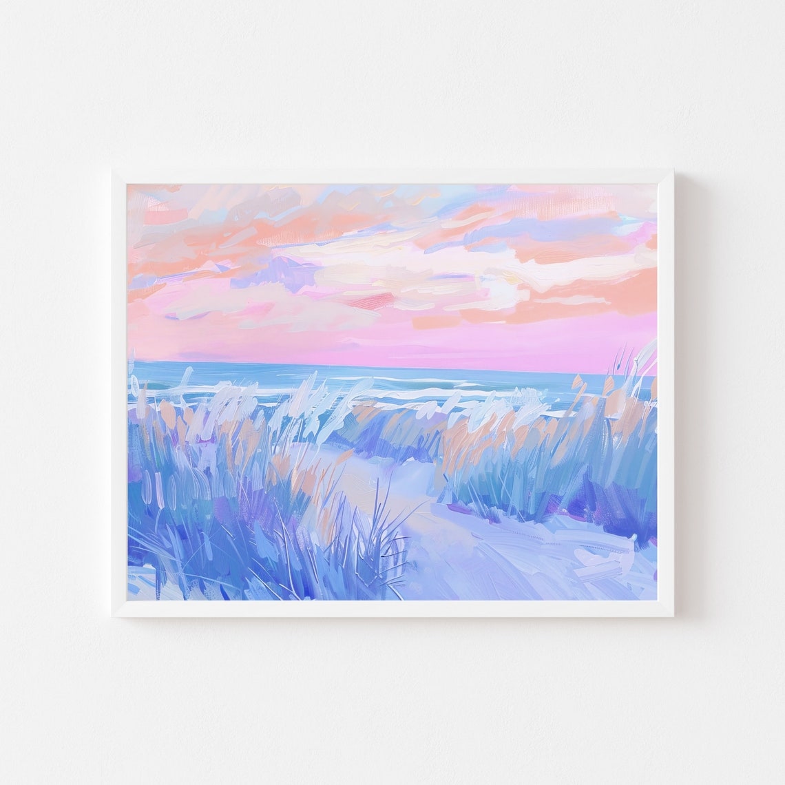 Beach Path Through Blue Dune Grass At Sunset Painting Poster
