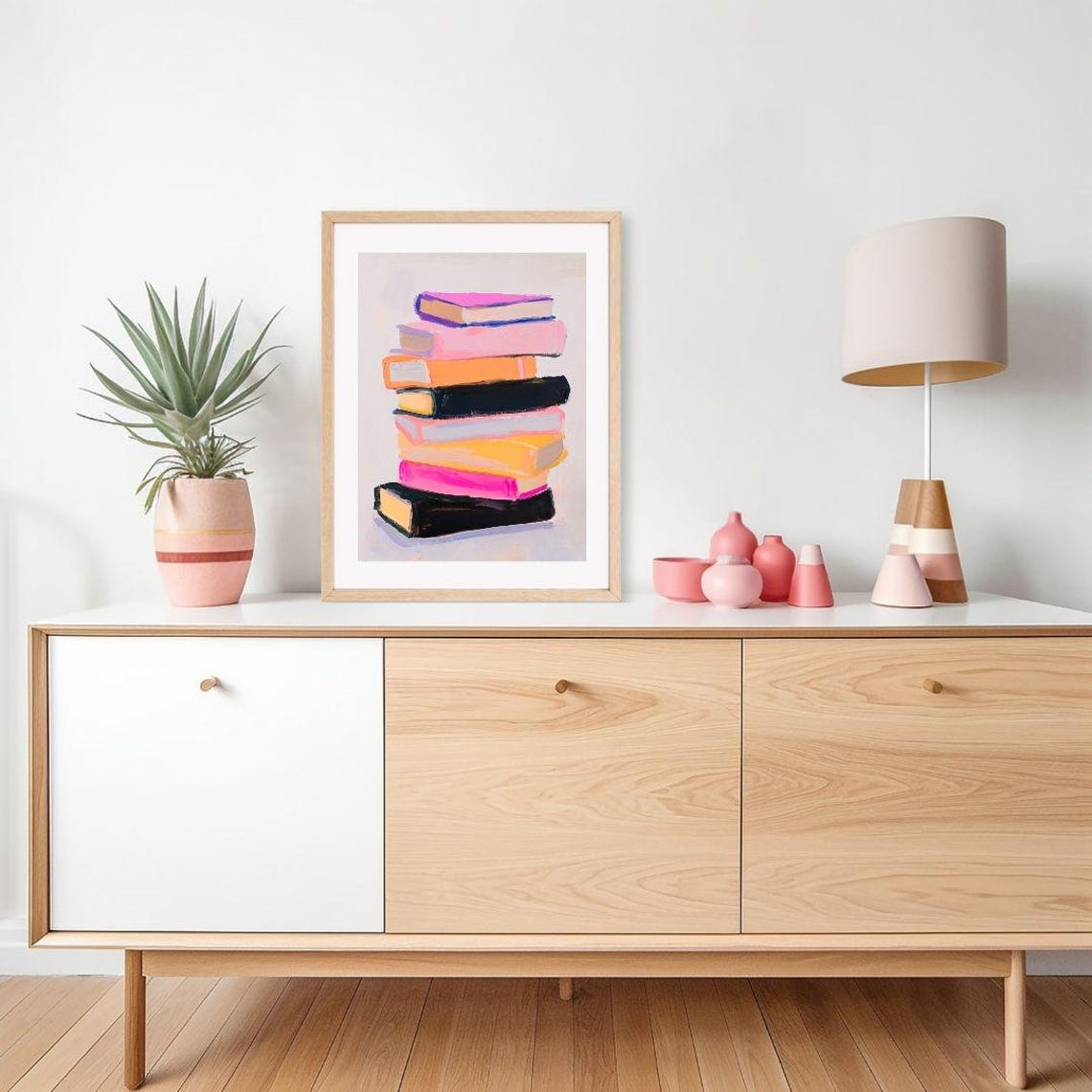 Colorful Book Stack Painting Pink Orange and Black Books Poster - Image 2