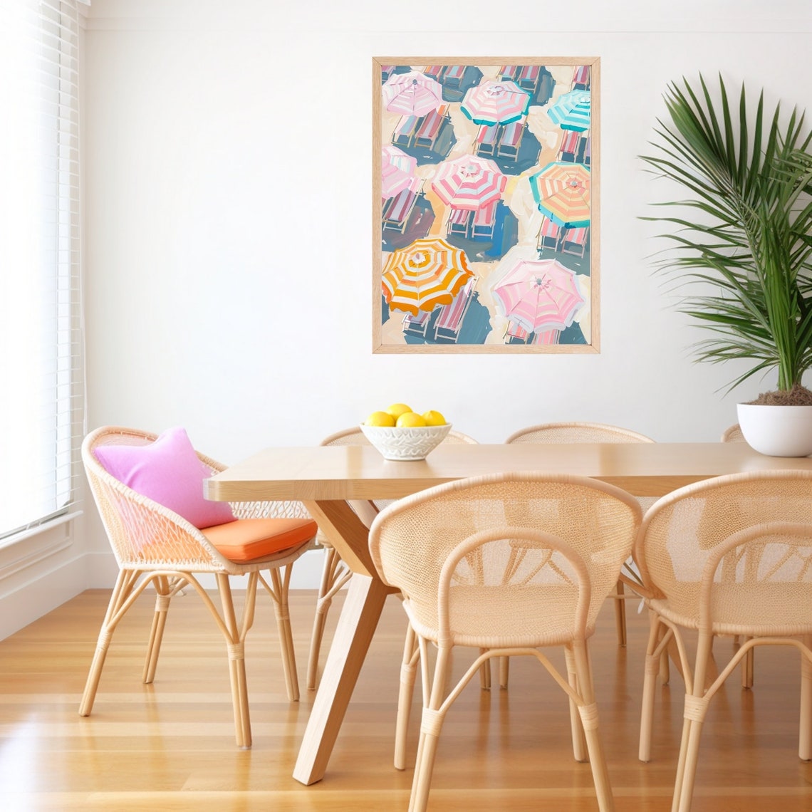 Striped Beach Umbrellas Aerial Pastel Coastal Summer Art Poster - Image 2