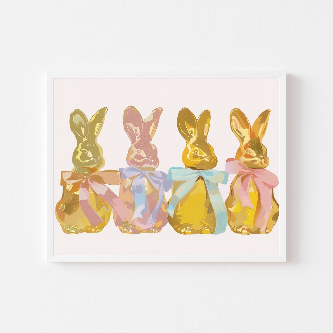 Easter Chocolate Bunny Rabbit Art Print, Gold Pastel