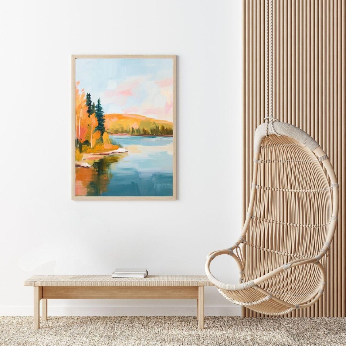 Fall Lake Landscape, Pastel National Park Art Print - Image 2