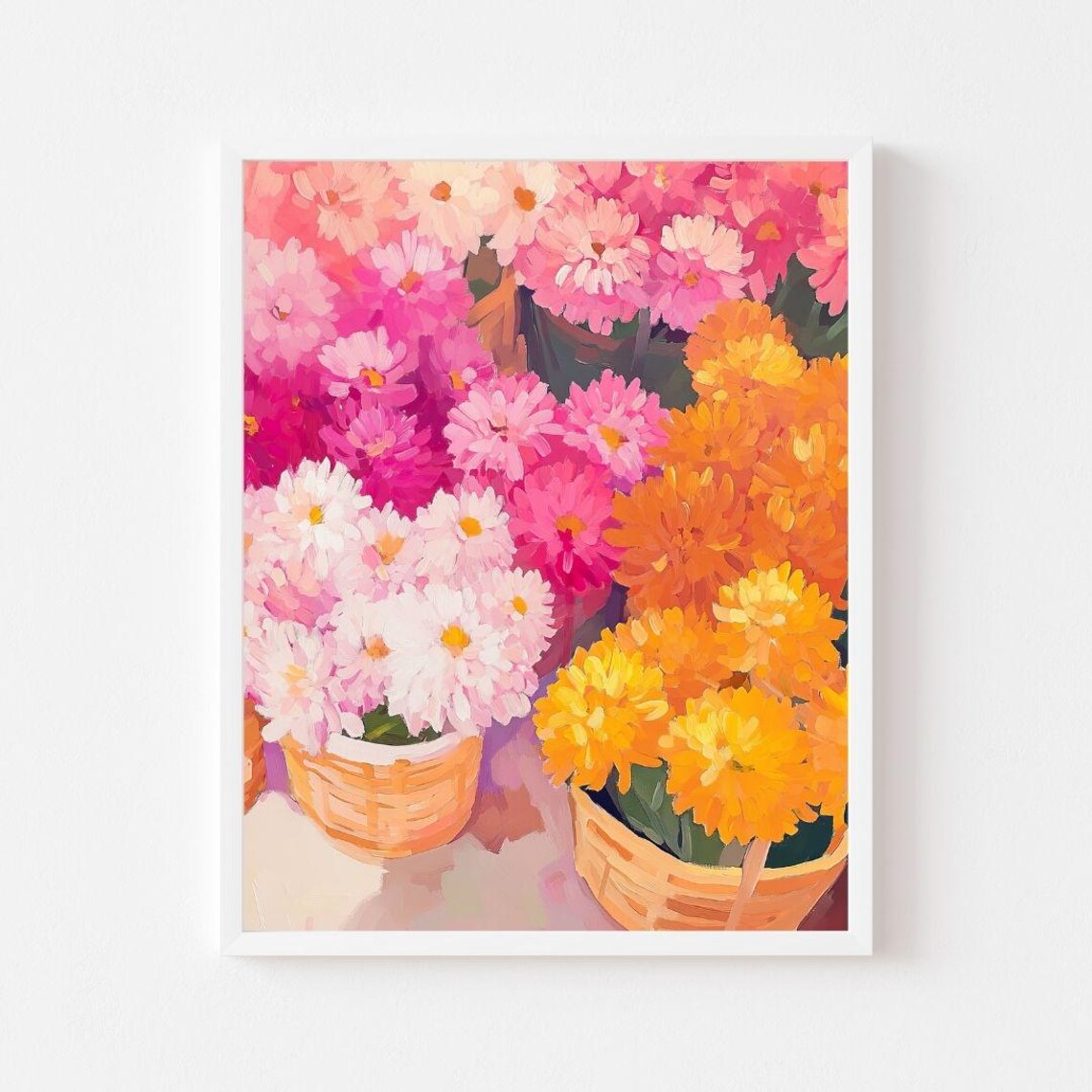 Colorful Mums Baskets Pink Orange Autumn Flower Market Floral Poster