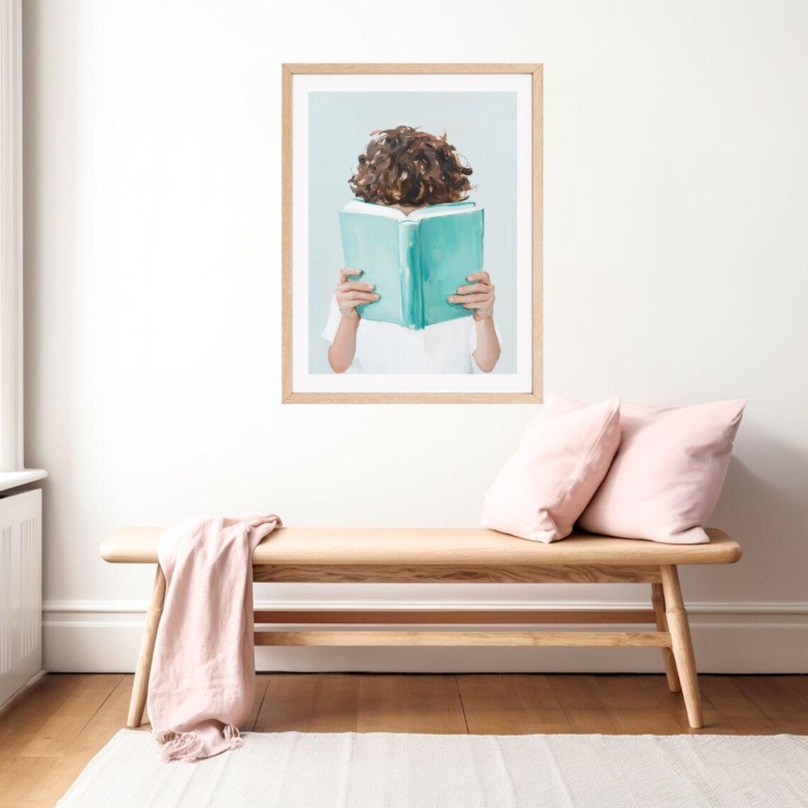 Curly Haired Boy Reading, Pastel Book Nook Wall Art Print - Image 2