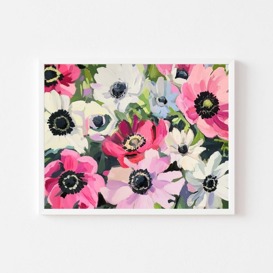 Colorful Anemone Flowers Painting, Winter Floral Print