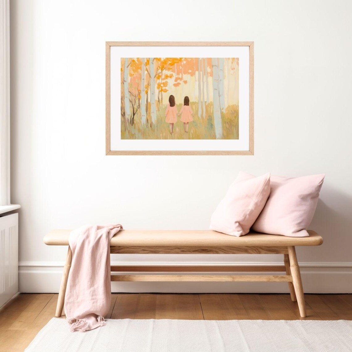 Autumn Forest Painting of Two Girls, Fall Landscape Art Print - Image 2
