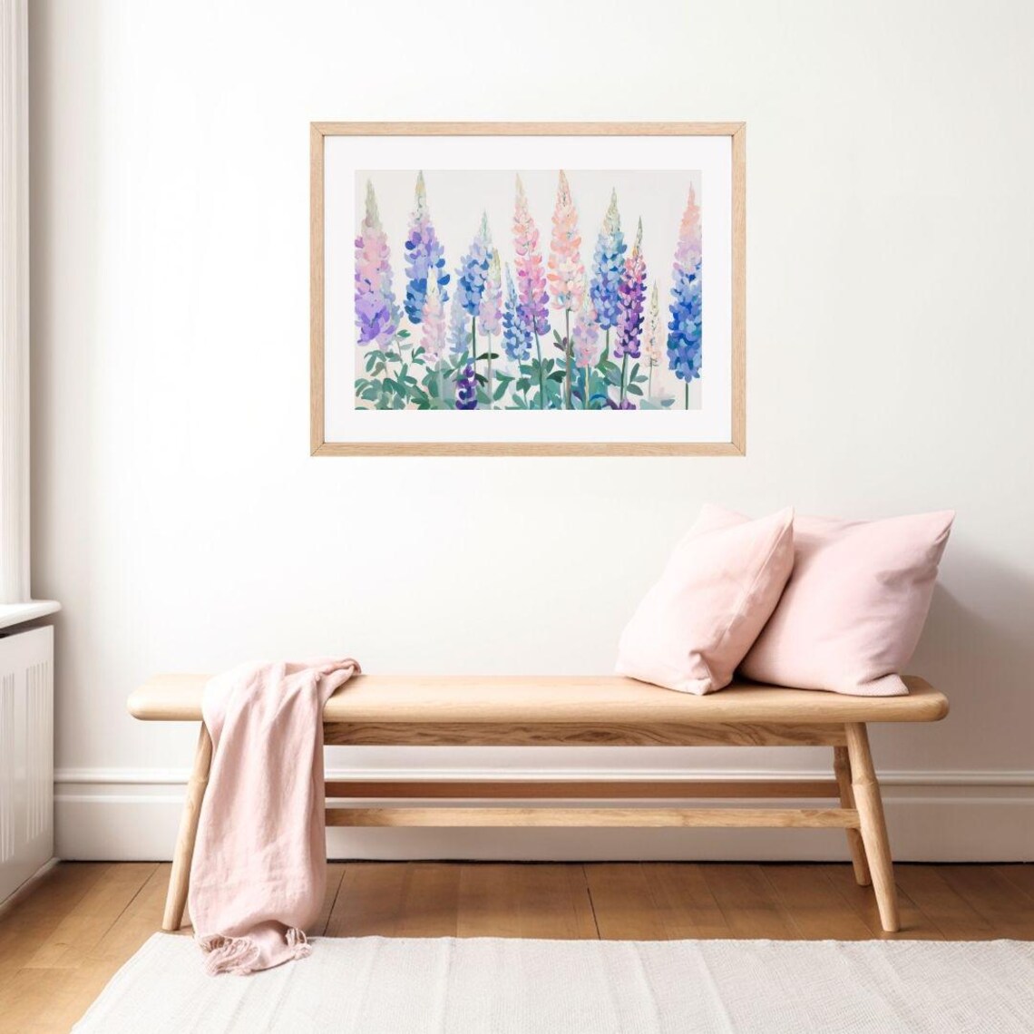 Pastel Lupine Flowers in Blue Pink and Purple Flower Garden Poster - Image 2