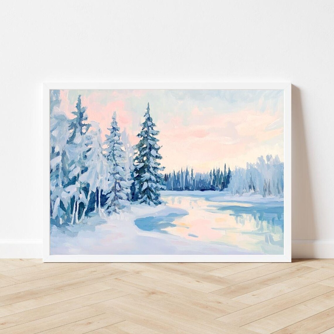 Pastel Winter Trees and Lake, Finland Landscape Art Print - Image 3