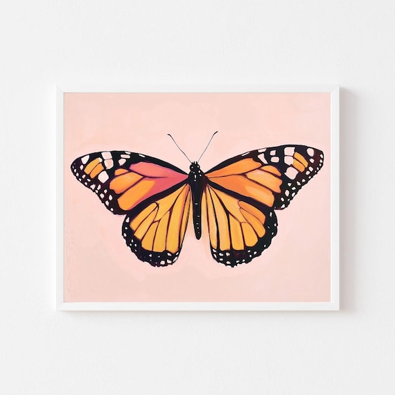 Pink Monarch Butterfly Painting, Girls Room Poster
