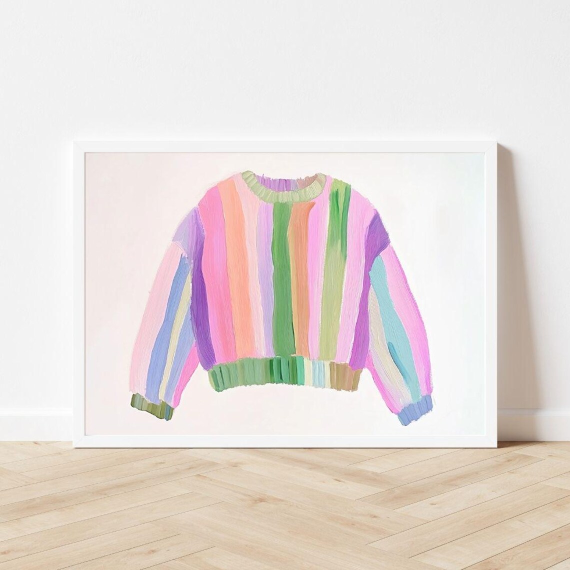 Pastel Rainbow Striped Knit Sweater Cute Fashion Art Wall Poster - Image 3