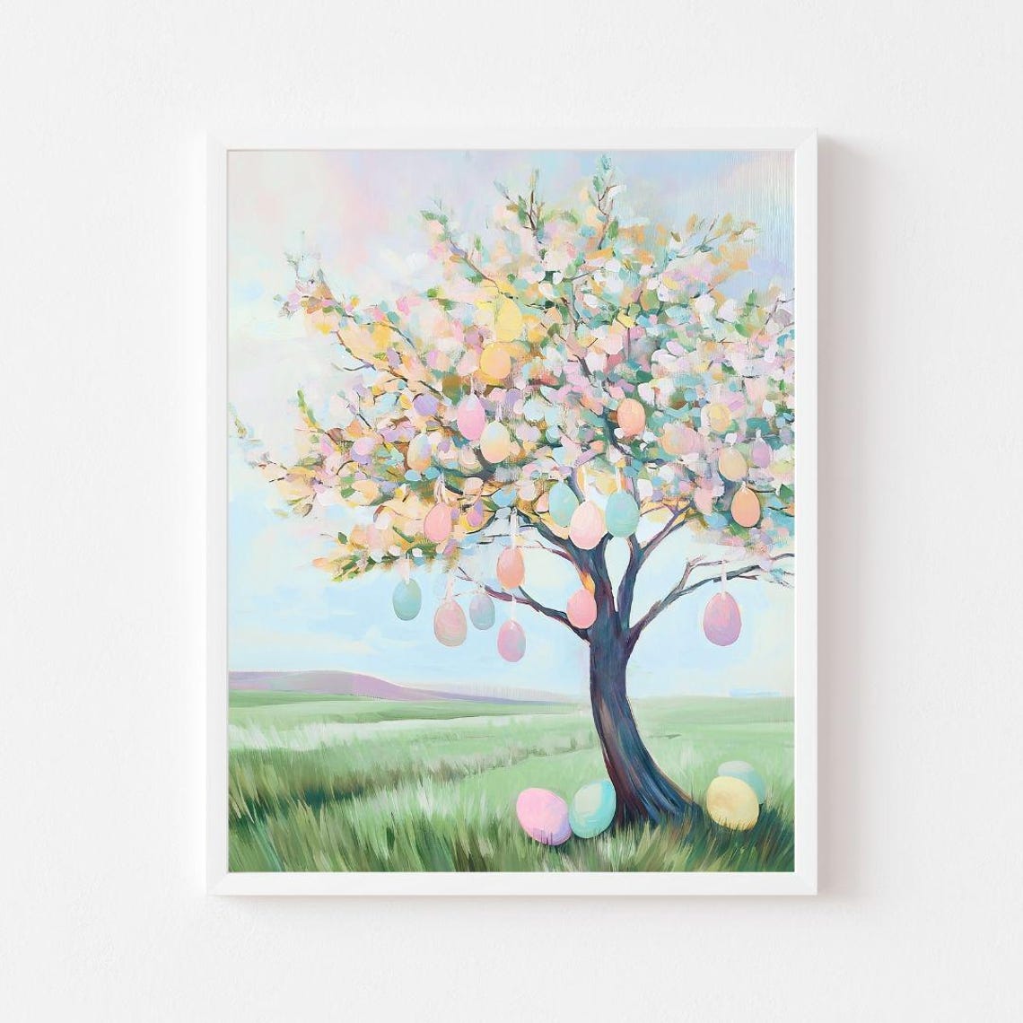 Easter Egg Tree in Bloom Over Green Spring Meadow Decor Poster