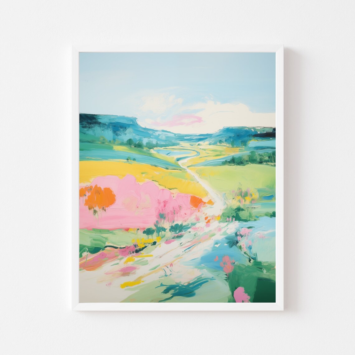 Abstract Landscape Watercolor Print, Spring Meadow