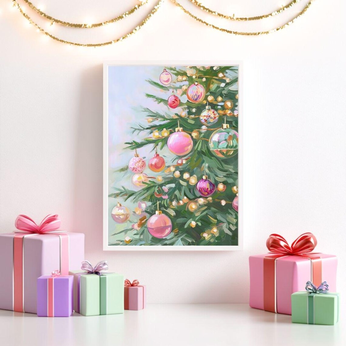 Pastel Christmas Tree Ornaments, Holiday Art Print - Image 2