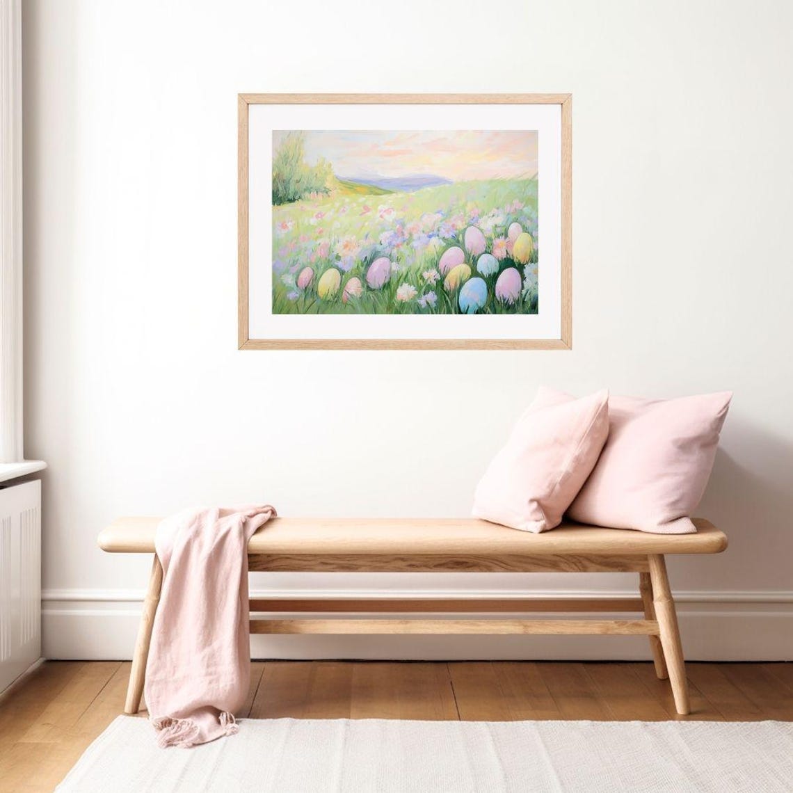 Pastel Easter Eggs in Spring Wildflower Meadow Landscape Poster - Image 2
