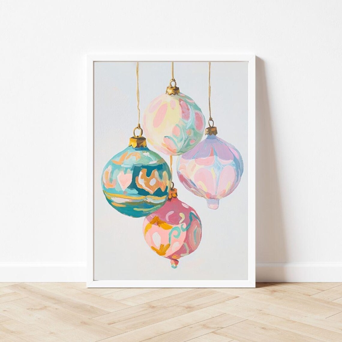 Pastel Vintage Christmas Ornaments Hanging Holiday Wall Poster - Image 3