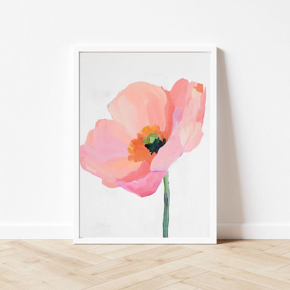 Single Pink Poppy Painting Pastel Flower Wall Art Print Classic Coral Anemone Vintage Girls Room Floral - Image 3