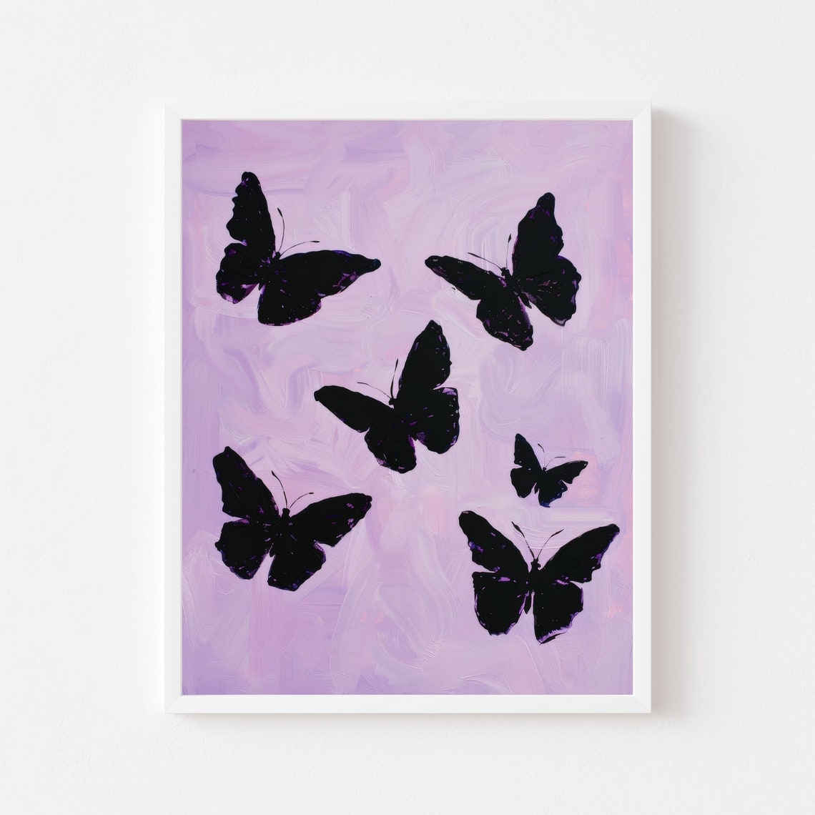 Black Butterfly Silhouettes On A Soft Lavender Background Poster