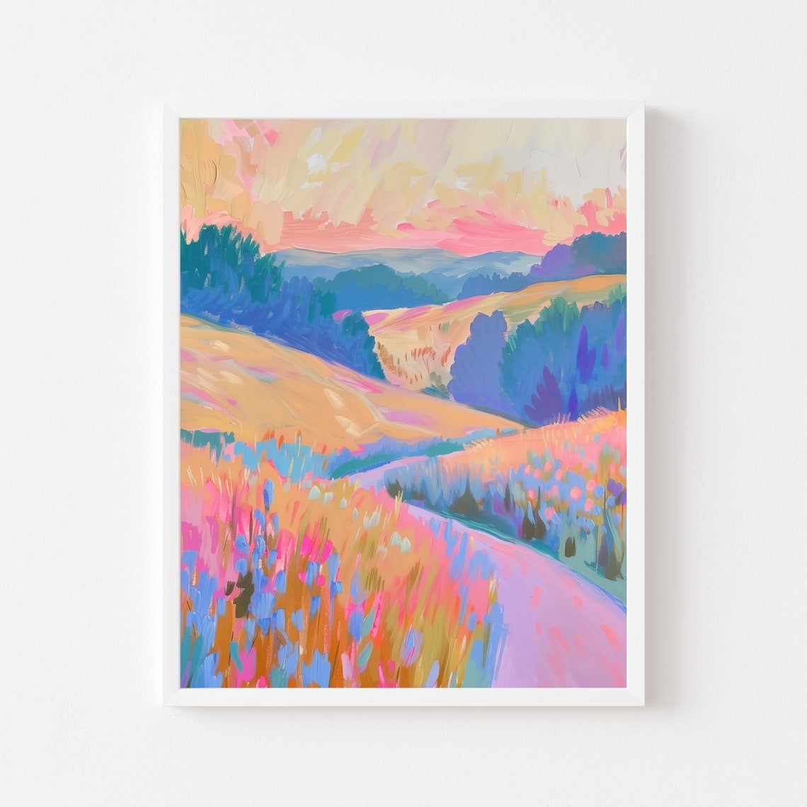 Colorful Abstract Wildflower Field At Sunset Landscape Poster