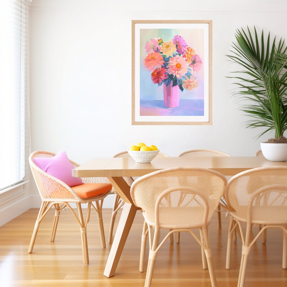 Lush Pink Dahlia Bouquet in Vase Floral Still Life Fresh Poster - Image 2