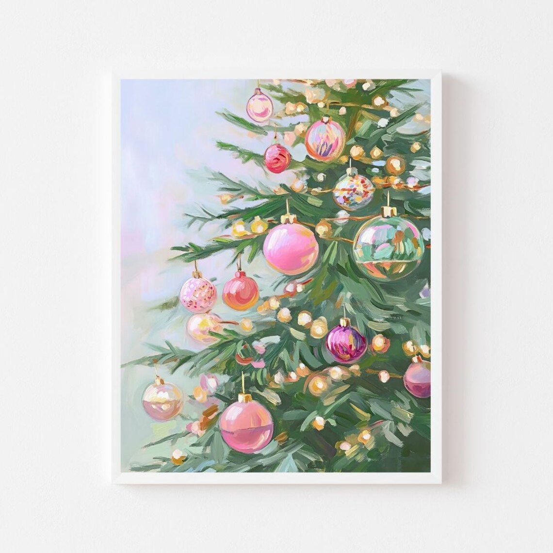 Pastel Christmas Tree Ornaments, Holiday Art Print