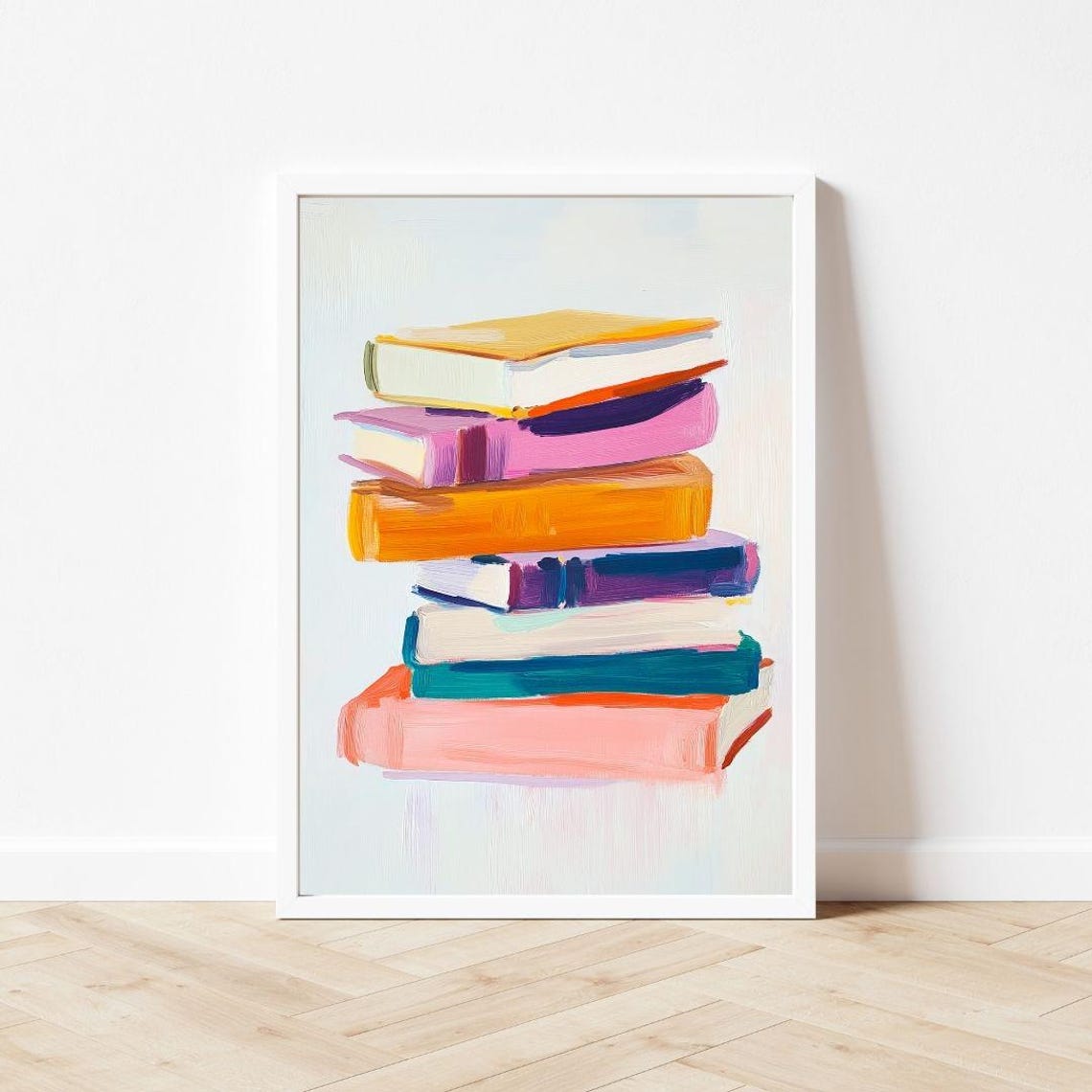 Colorful Book Stack Painting Rainbow Hardcover Still Life Poster - Image 3
