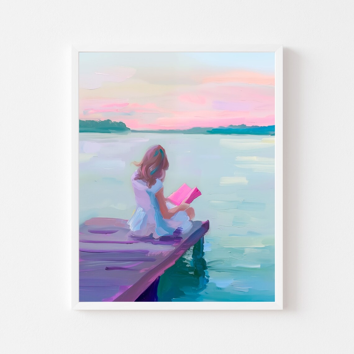 Woman Reading Book, Coastal Sunset Art Print