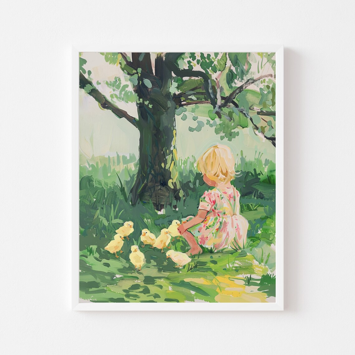 Easter Girl and Baby Chick, Vintage Spring Art Print