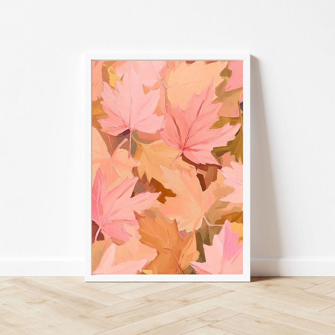 Pink Maple Leaves Close-Up Pattern Pastel Autumn Decor Poster - Image 3