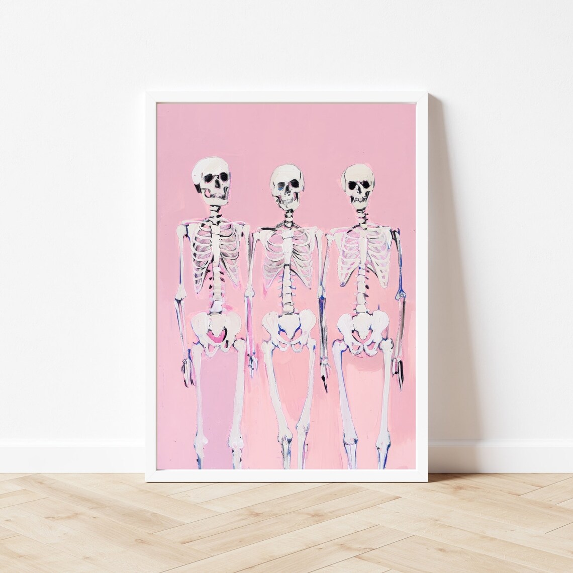 Three Skeletons Pink Halloween Wall Art Print - Image 2