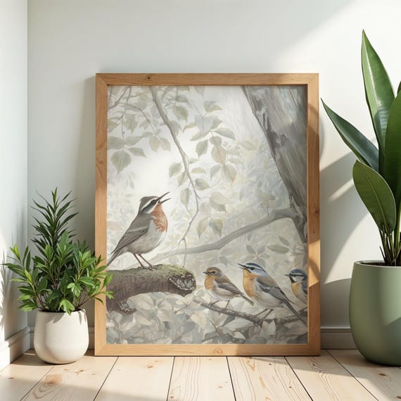 Watercolor Birds Wall Art Soft Nature Bird Illustration Vintage Botanical Wildlife Print
