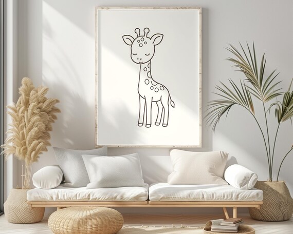 Baby Giraffe Minimal Line Drawing Cute Safari Nursery Wall Art
