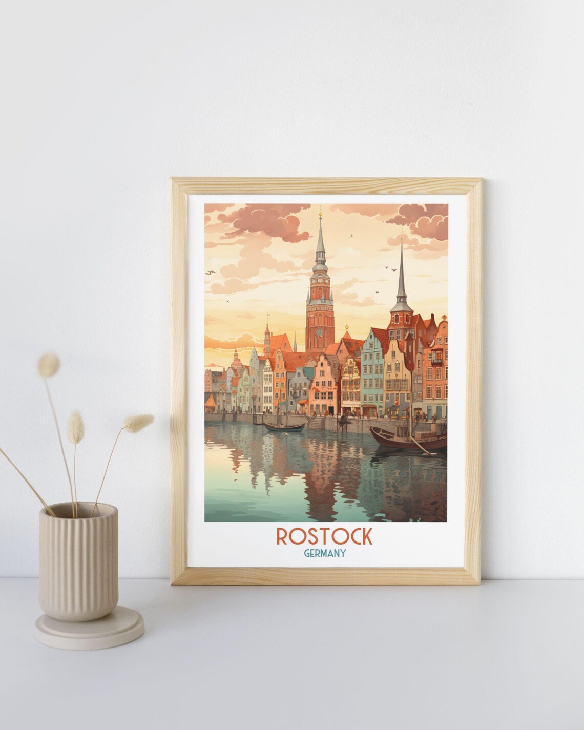 Rostock Germany Waterfront Gabled Houses and Church Spires Art Print