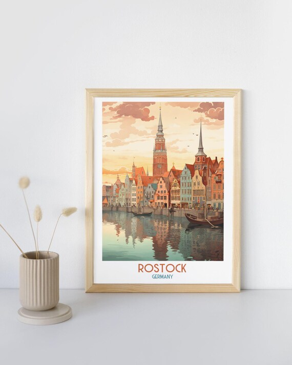Rostock Germany Waterfront Gabled Houses and Church Spires Art Print