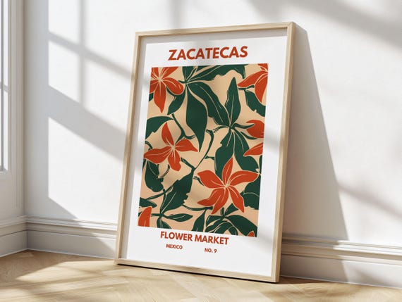 Flower Market Zacatecas Print Mexico Travel Art Large Modern Poster Botanical Wall Art Green Wall Art Trendy Wall Art